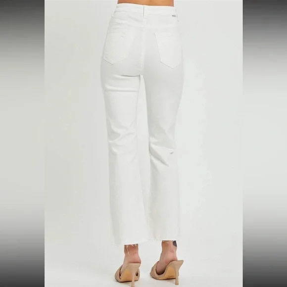 Risen Jill Straight Ankle High Rise White Button Fly Distressed Jeans Size 3 - Picture 5 of 5